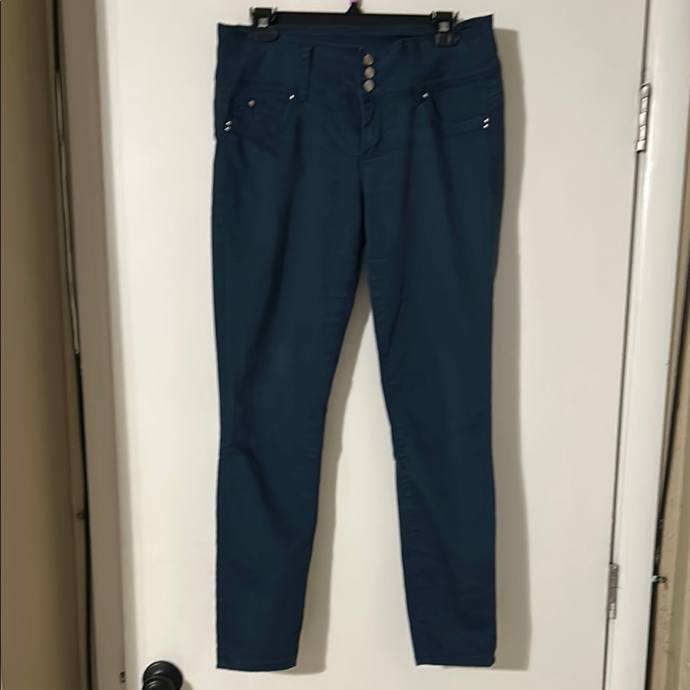 Elegant Teal Button-Up Pants